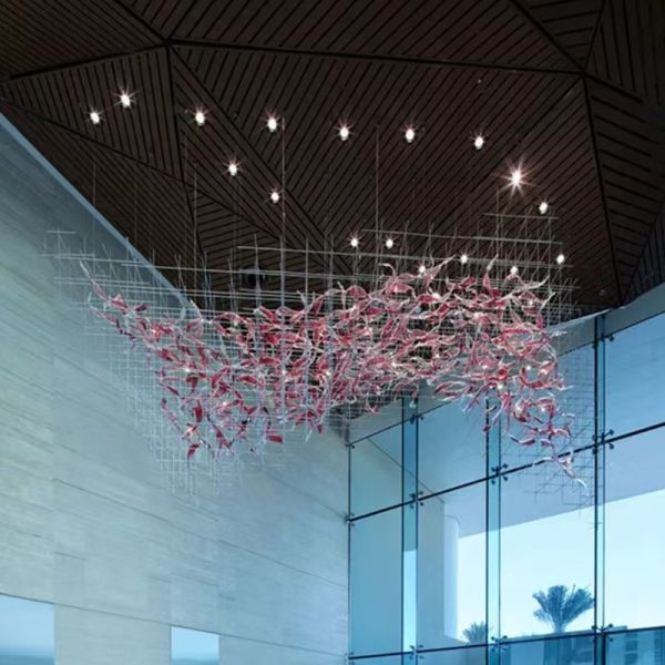 Proyecto de hotel personalizado no estándar Departamento de iluminación Sala de banquetes Cuadrícula acristalada Led Gran lámpara de candelabros Sala de bodas Luz de línea colgante