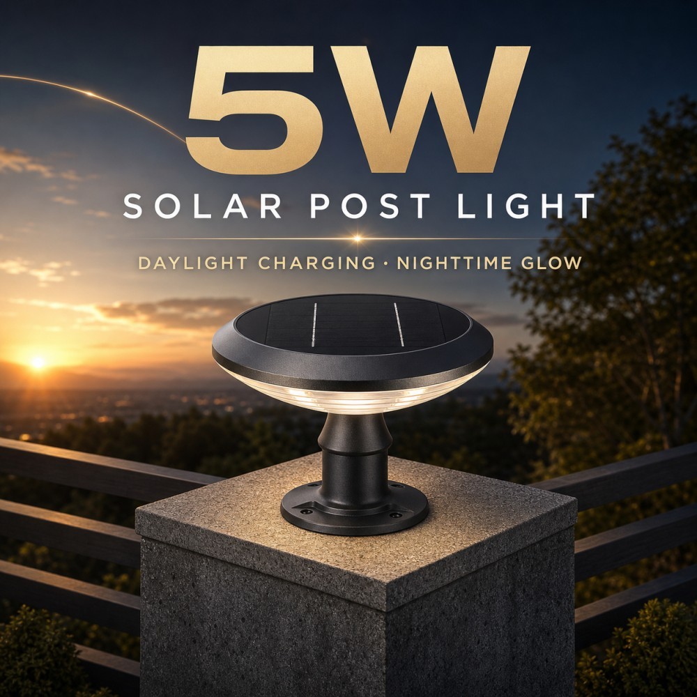 5W 380LM Full Moon Round 	Solar Post Top Lights Architectural Lighting Solar Pillar Light