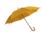 Tejido de poliester de madera del eje de la manija del paraguas de madera de la lluvia de las mujeres amarillas