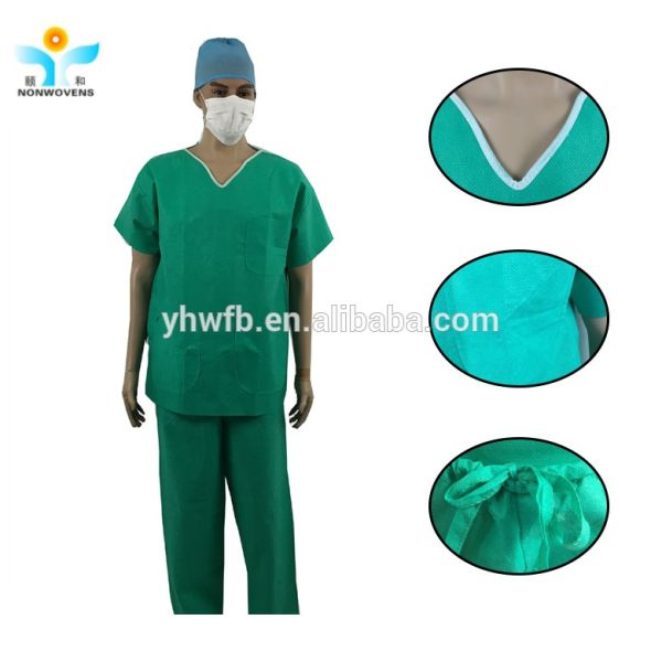 OEM Hospital Disposable Uniform Patient Suit SMS Scrub With Blue Purple Green