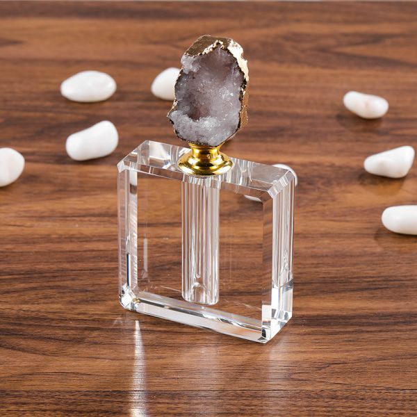 60*82mm Laser Engraved Crystal Perfume Bottle with Agata Stone Lids for Essential Oils and Attar