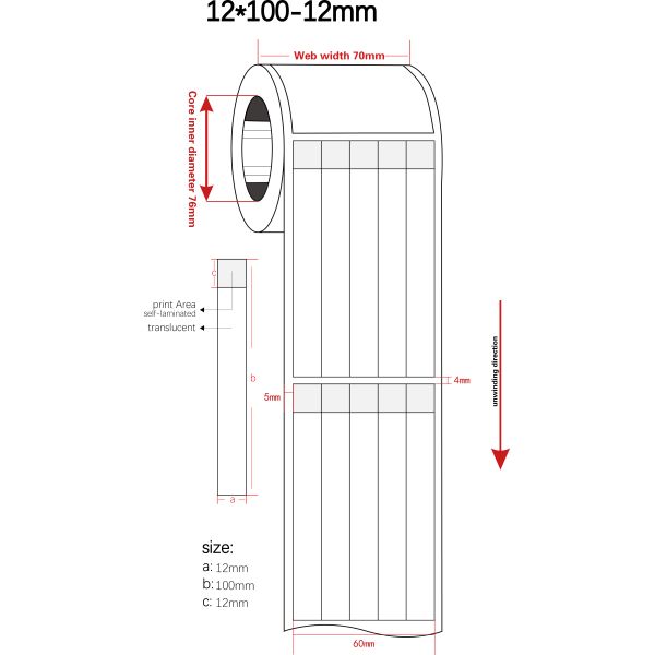 12x100-12mm Cable Adhesive Label 2mil White Gloss Transparent Water Resistant Polyester Cable Label
