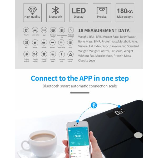 Square ITO Glass Platform Smart Bluetooth Body Analyser Scale