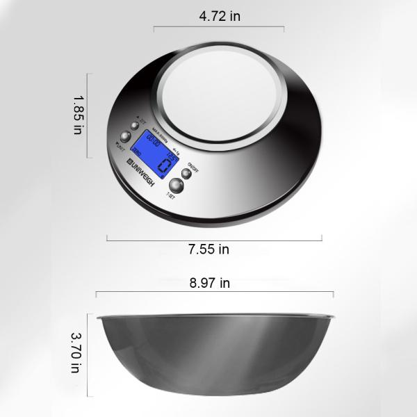 Balance de cuisine numérique en acier inoxydable haute précision 5 kg / 1g avec bol de pâte à crème amovible et batterie de chronomètre de pièce alimentée