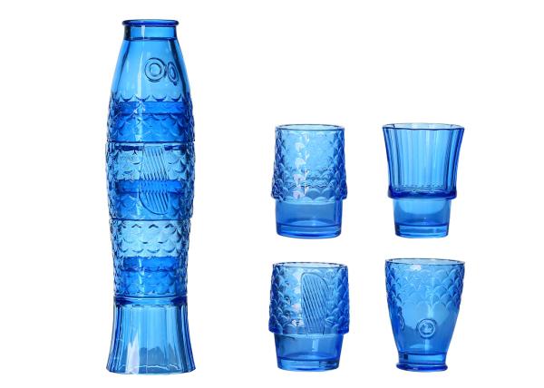 Cobalt Blue Colored Whisky Glasses , BPA Free Holiday Drinking Glasses Fish Shape