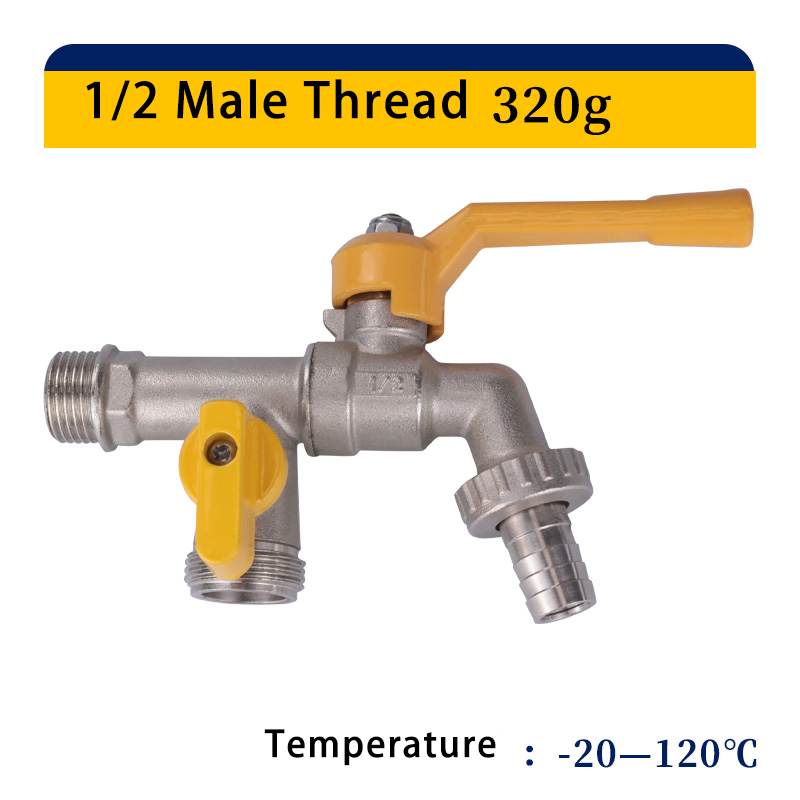 TMOK Factory Direct Double Head Yellow Handle Outdoor Garden Water Tap Irrigation Brass Bibcock