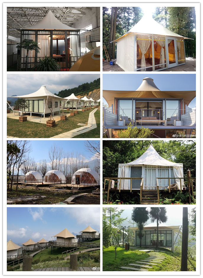 White Accommodation shelter luxury Camping Tent for hotel room / resort