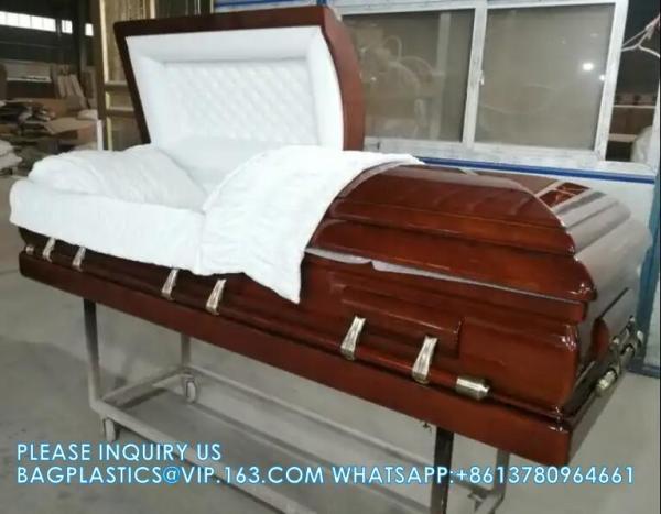 Caskets Cambridge Mahogany Funeral Casket With Almond Velvet Interior - Solid Mahogany Wood
