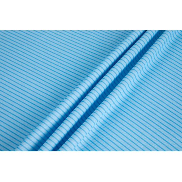 Unisex Sky Blue Micro-Stripe Half-Zip Polo Shirt with Breathable Fabric and Contrast Collar