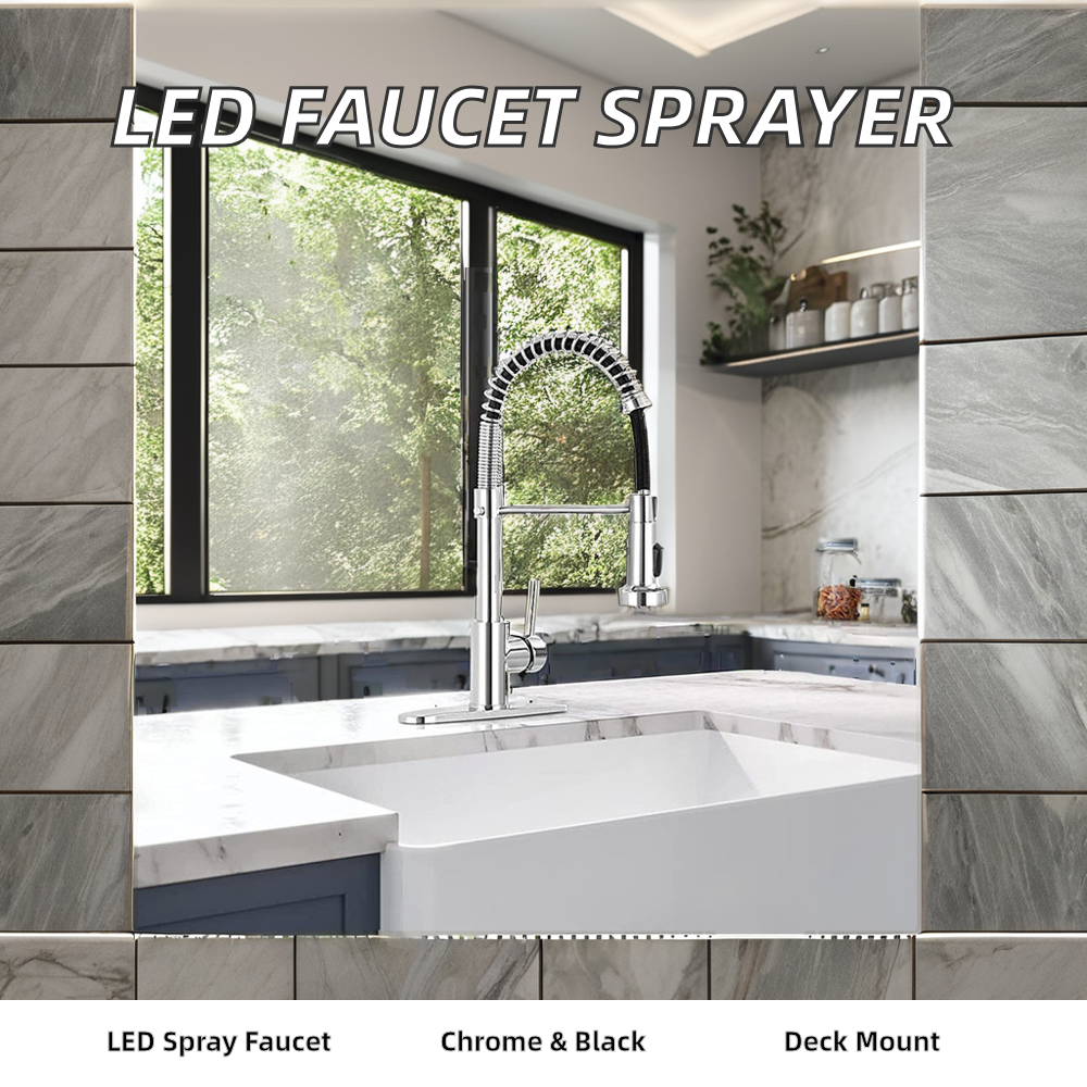 Classic Single Handle Stainless Steel Kitchen Faucet with Ceramic Valve Core and LED Light