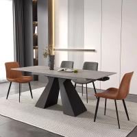 Mesa de refeição de luxo extensivel italiana Mesa de refeição de cerâmica com base de armação de aço mobiliário de sala de jantar
