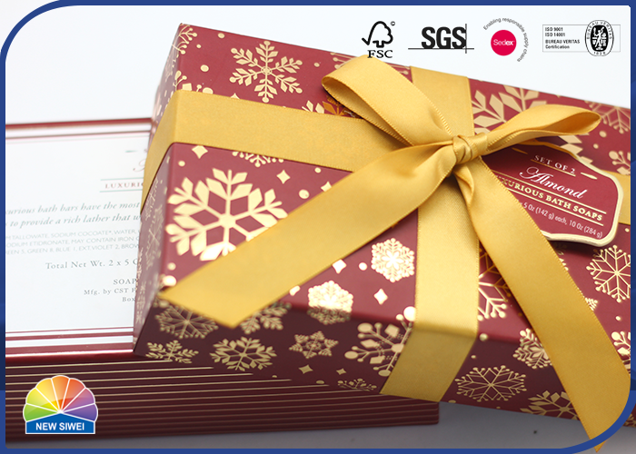 Red Paper Box Gold Stamping Festival Gift Package Stick Ribbon Bownot