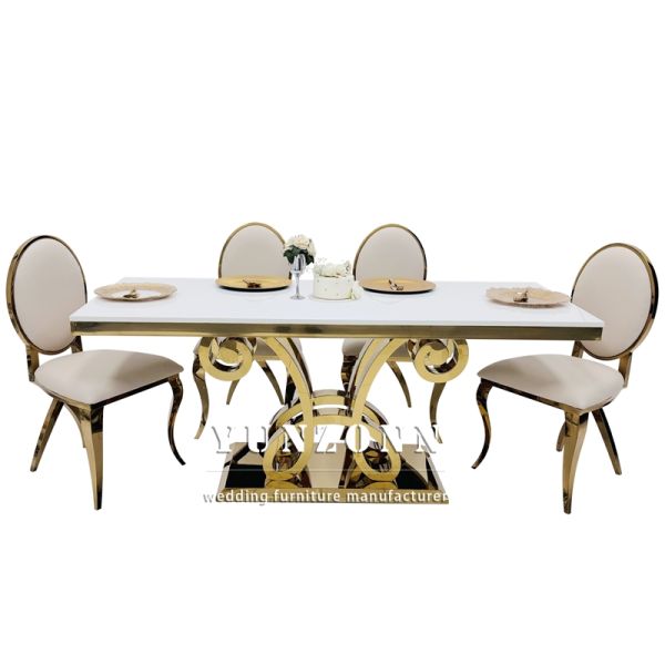 New Design Luxury Rectangular Glass Top Gold Stainless Steel Wedding Table for Party Used
