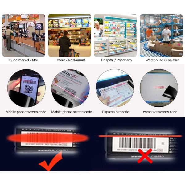 2.4G Wireless Pos Scanner 600x480 Resolution White Led Read 1/5 Million Error Rate