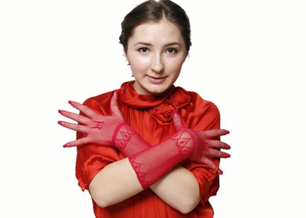 Womens Red Fishnet Hand Gloves Fishnet Arm Socks For Wedding Party