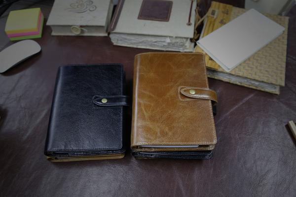 Genuine Leather Ring Binder Organizer Snap Fastener A6 Size Loose - Leaf Style