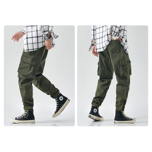Men'S Casual Outdoor Elastic High Waisted Baggy Workout Pants With Pockets Solid Color