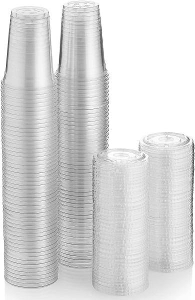 Clear 16 Oz Hard Plastic Cups With Straws Disposable Coffee Cup
