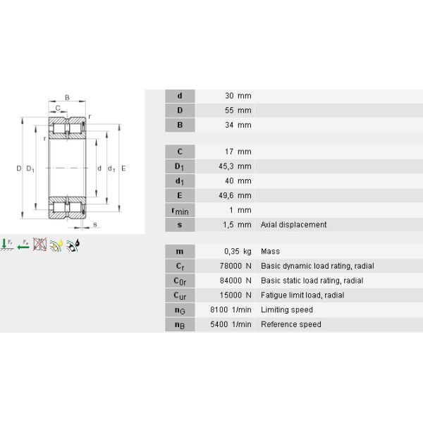 Колесо штурвал цилиндрический роликовый подшипник SL185006 части автомобилей с подшипником INA 30X55X34 мм SL185006