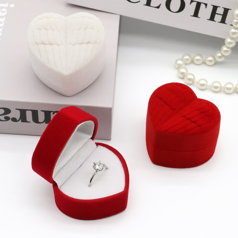Red Velvet Heart Jewelry Box Hinged Jewelry Box Romantic For Rings Necklaces Earrings