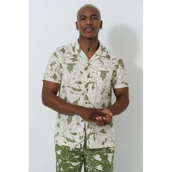 Men’s Breathable Linen Blend Shirt with Stylish Print and Short Sleeve Design for Summer Casual Wear