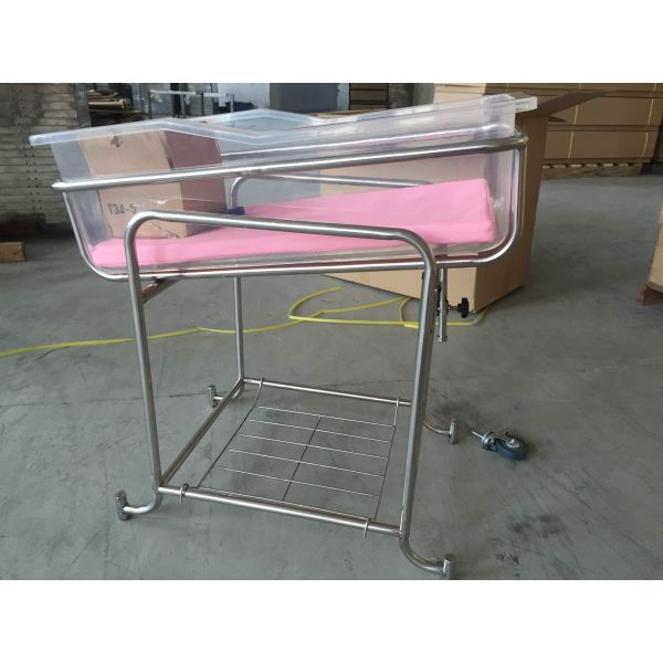 Hôpital médical pour nouveau-nés et nourrissons Berceau berceau chariot en acier inoxydable avec plateau en plastique