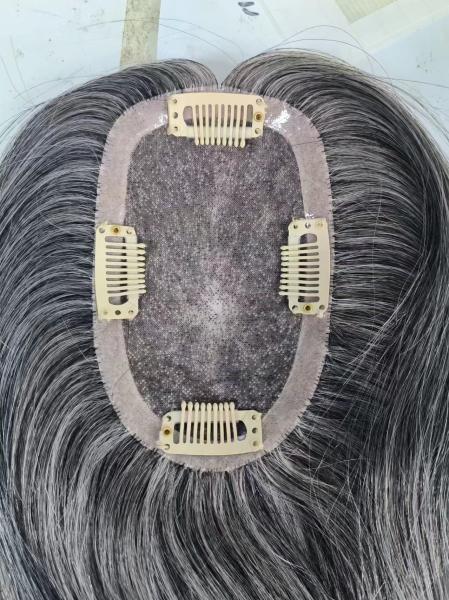 Small size mono topper 100% human hair grey color women topper for hairloss