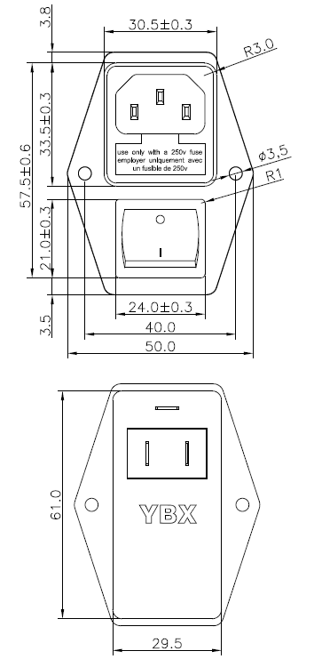 Мужчина фильтра входа AC C14 IEC 320 затыкает в шумовом фильтре EMI с взрывателем переключателя