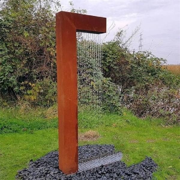 Contemporary Double L Corten Steel Garden Water Features Rain Curtain