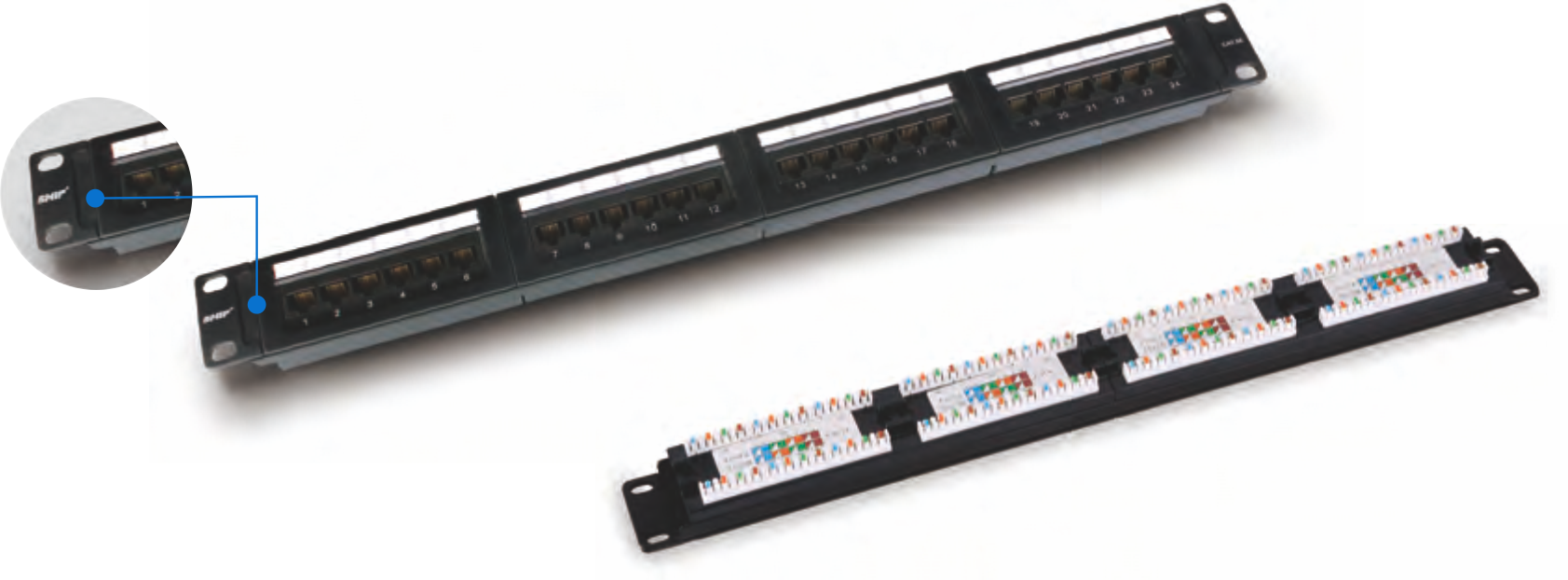 UTP Cat5e Patch Panel with 24/48 Ports Dual IDC Contacts for Rack Mount Data Center Accessories