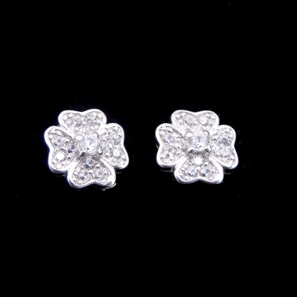 White CZ And Black Epoxy Enamel 925 Silver Earrings Triangle Shaped European Style