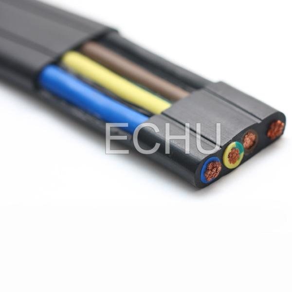 Flat Flexible Traveling Cable for Crane or Conveyor Black Jacket with steel rope supporting