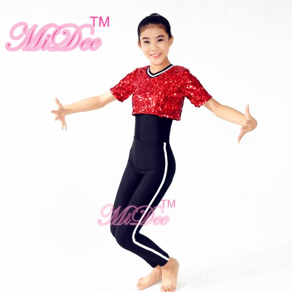 Sequins Short T-Shirt Hip Hop Dance Costumes Jazz & Tap Dance Dress Gymnastics Sport Clothing  For Girls