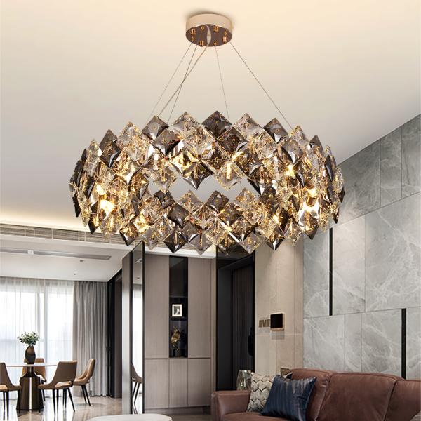 Led chandelier Living room decoration simple dimmer round hanging crystal lamp(WH-CY-184)