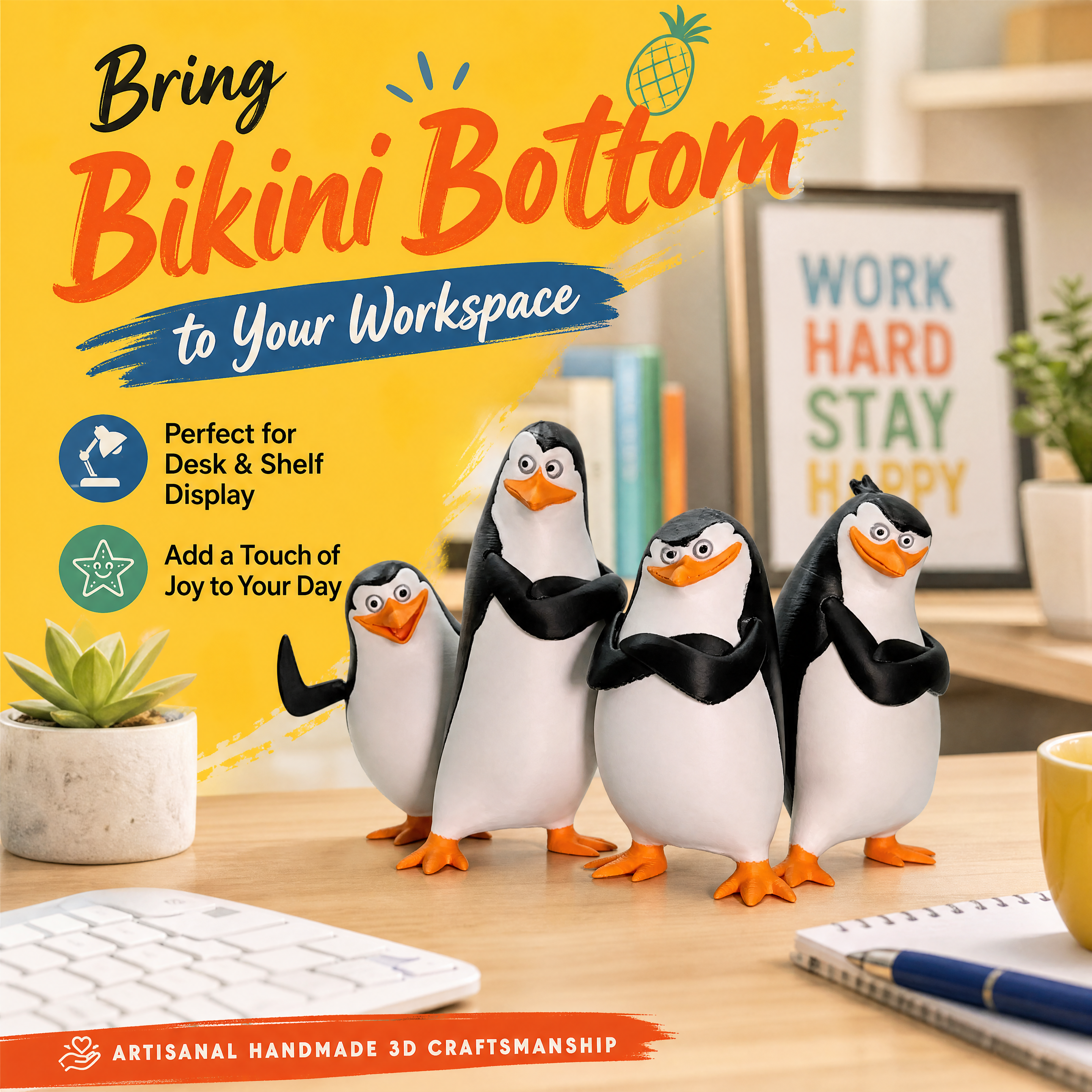 Home Desktop 3D Printed Toys Collectible Hand Painted Penguin Figurine Set