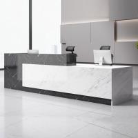 Mesa de balcão de recepção moderna de 94,4 polegadas madeira marmorizada branca 25 mm