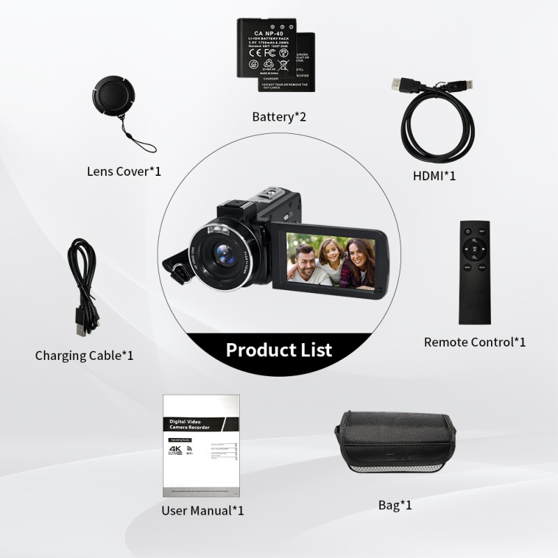 Video Camera Camcorder 4K UHD WiFi Vlogging Camera for YouTube Touch Screen DV Camera Recorder