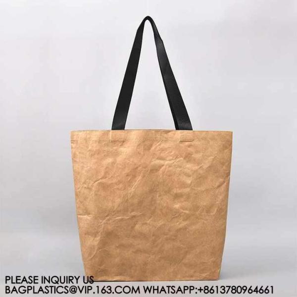 Untearable Washable Promotional Recycled Custom Logo Printed Waterproof Washable Coated Tyvek Kraft Paper Tote Bag