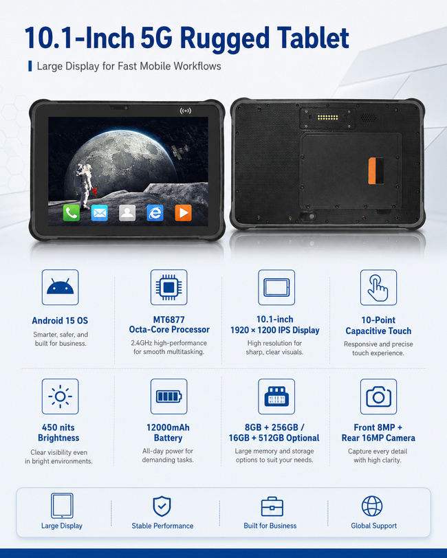 Data Rugged Tablet with Barcode Scanner 10.1 Inch for Workflow Records and Site Entry