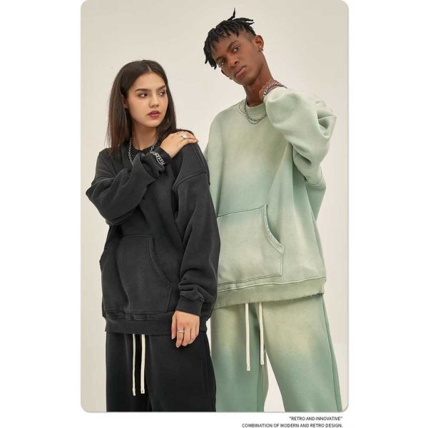 Vintage Men's Oversized Loose Cotton Long Sleeve Round Neck Pullover Sweatshirt