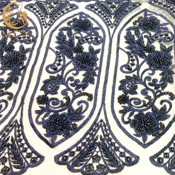 African Beaded Sequins Embroidered Dress Lace Fabric 91.44Cm Length