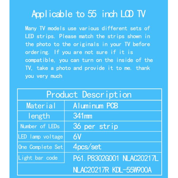55 Sony Tv Backlight для P61.P8302G001 3041981 KDL-55W900A KDL-55W905A KDL-55W700A