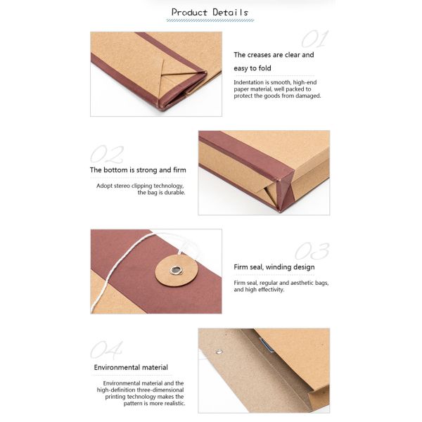 Brown C4 Gusset Envelopes Kraft Paper Document Bag With Button Closure