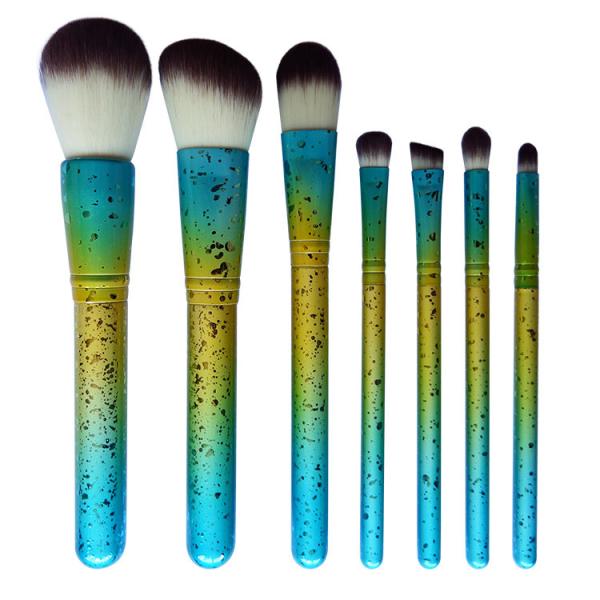 Kits de pincéis de maquiagem de gradiente de cabelo sintético vegano de luxo com cabo de madeira marca própria