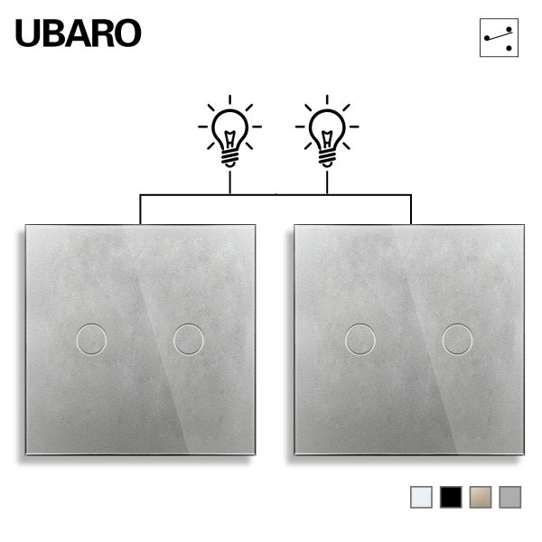 UBARO Grey Dual Touch Switch Manual Touch 2 Gang 2 Way Smart Light Switch Live Wire Control 2000W/gang