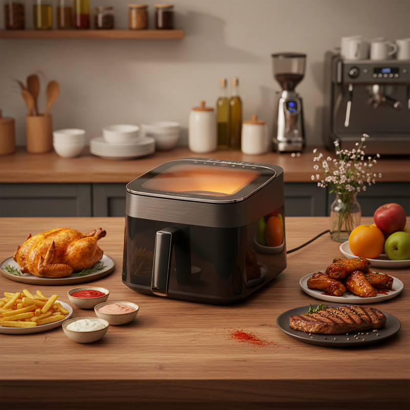 10L Bladeless Air Fryer with Food Divider 2200W Oil Free 80% Less Fat Touch Digital