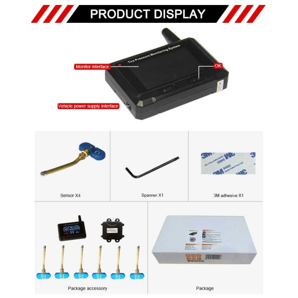 Strap On 24V Automatic Tire Pressure Monitoring System With Car Alarm Digital 6 Internal Sensors