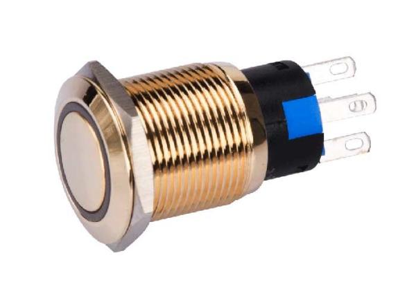 Gold Plated Brass Metal Push Button Switch Led Illuminated 5 Pins Gold Color Flat Head