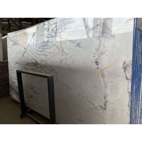 Interior Kitchen Marble Slab , White Marble Floor Tiles Incense Plum / Chanel Lilac Pattern