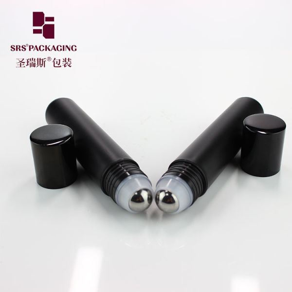 Empty cosmetic 35ml matte black color plastic deodorant roller bottle